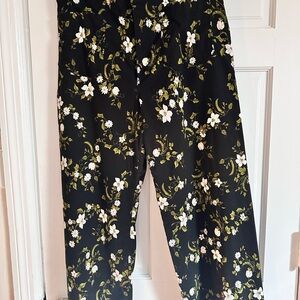 Maeve Anthropologie Colette Black Floral Wide Leg Pants 32